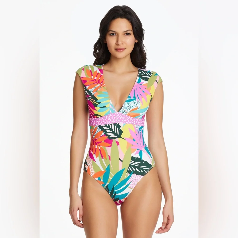 Bleu Rod Beattie Wild at Heart Cap Sleeve One Piece Swimsuit Size 8 - Picture 1 of 10